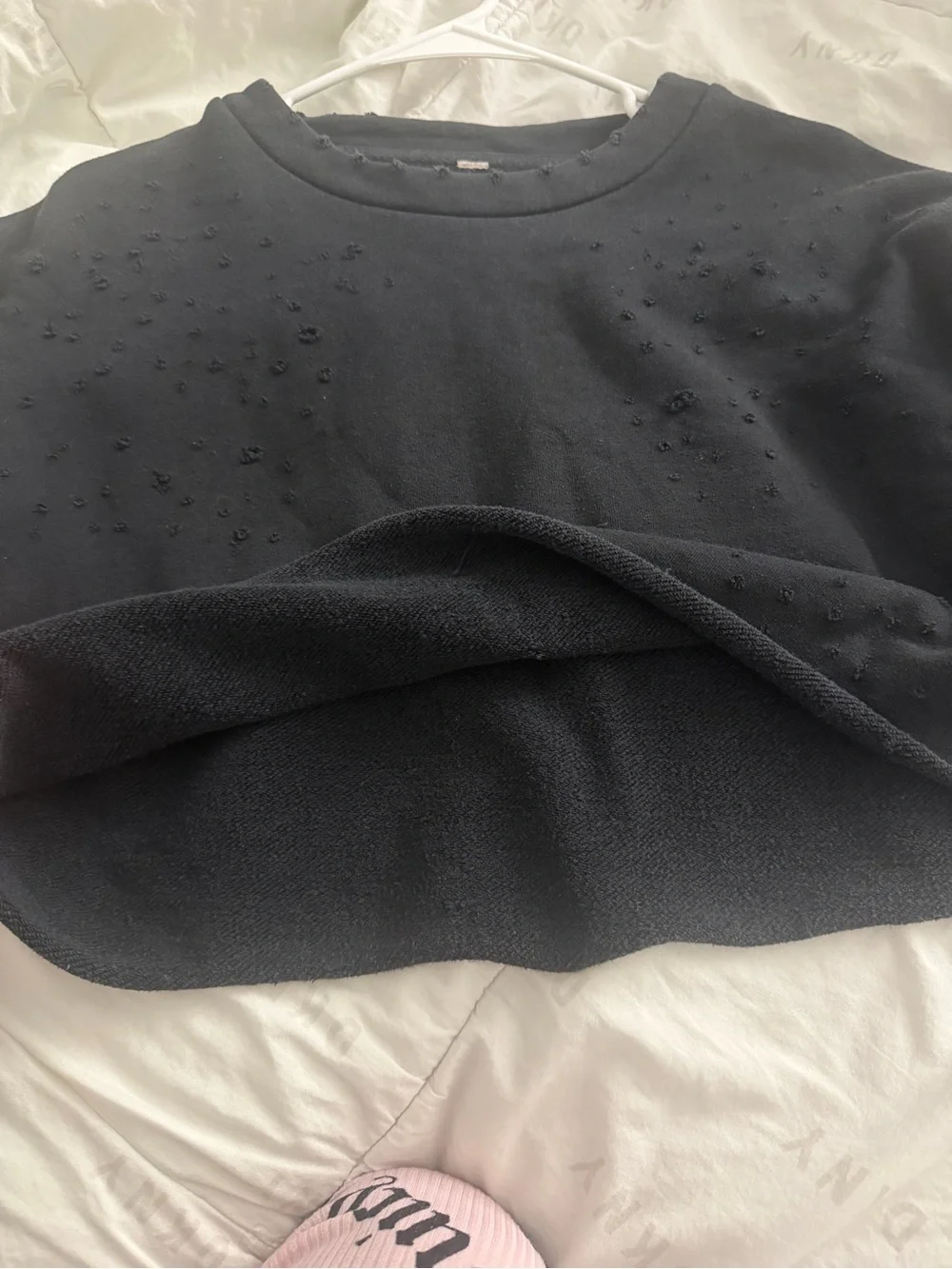 ALO Yoga Black Cropped Distressed Crewneck Sweatshirt